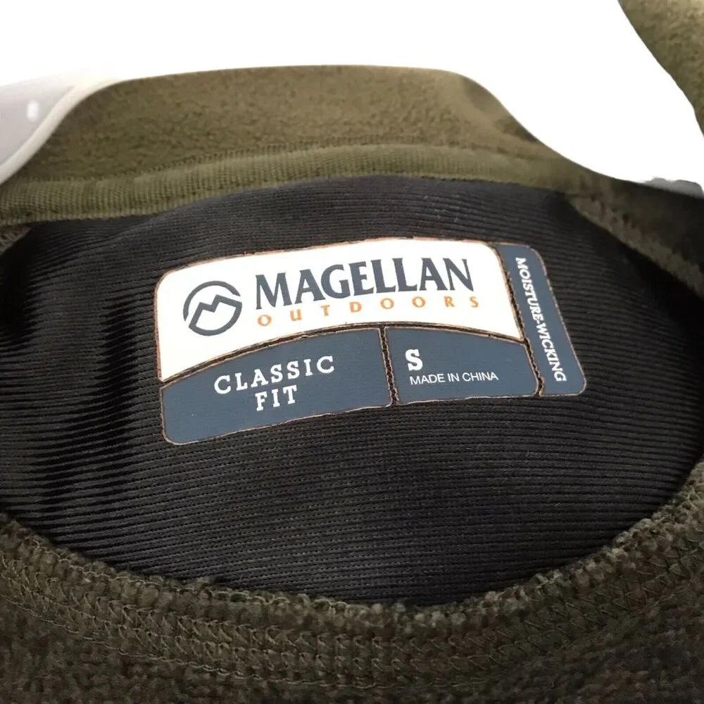 Magellan Outdoors Mens Sweater Sm Hickory Canyon 1/4 Zip Olive Night Pullover